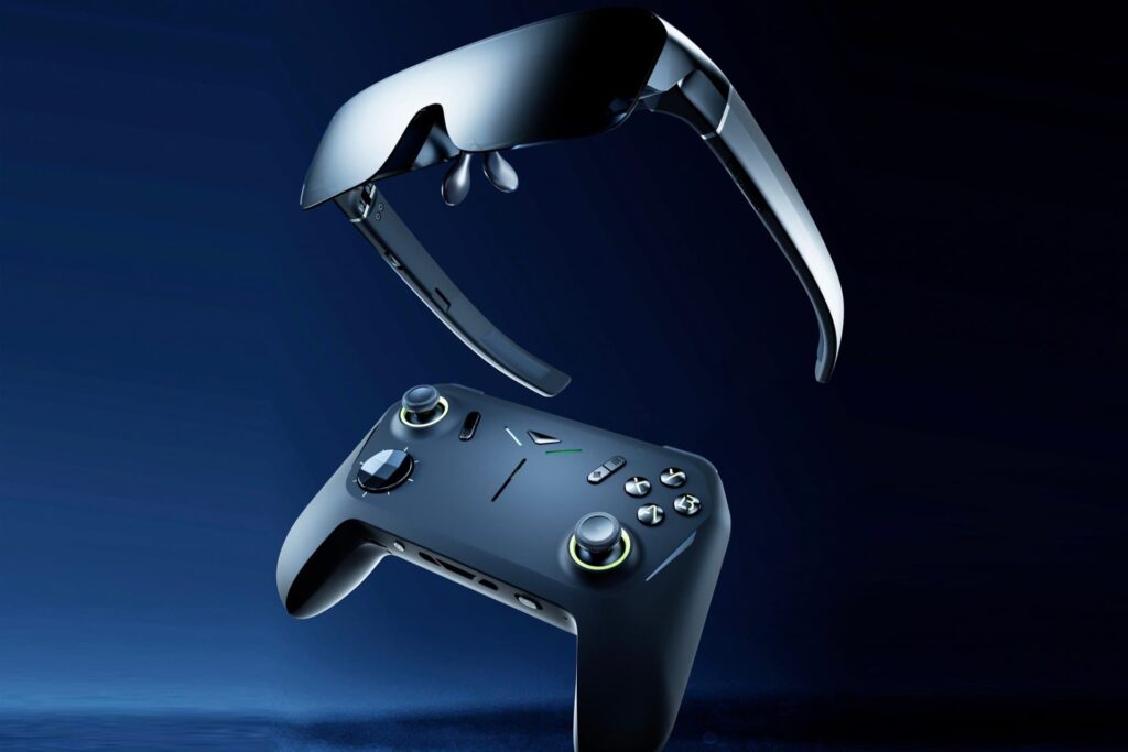 winning combination;  Techno game console is a combination of professional handle with augmented reality glasses